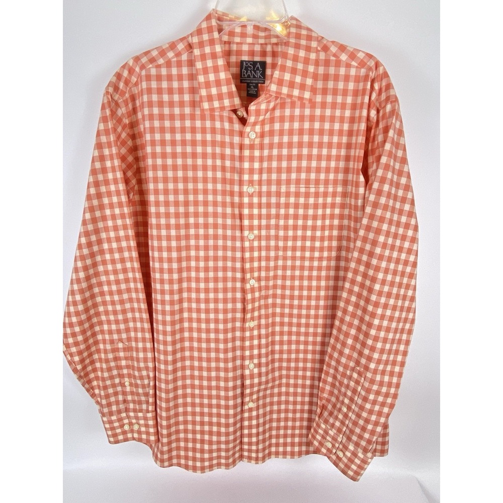 Jos. A. Bank Button Up Shirt Men's XL Orange Check Classic Collection Slim Fit
